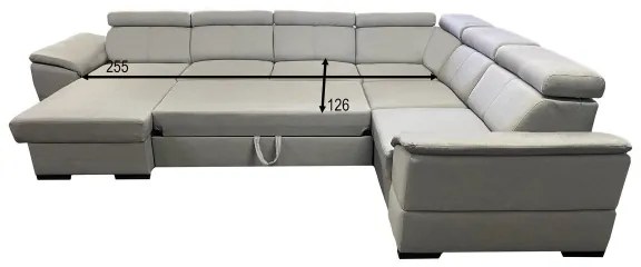 Colțar extensibil în U GRANADA, colț reversibil, cu spațiu de depozitare, gri deschis