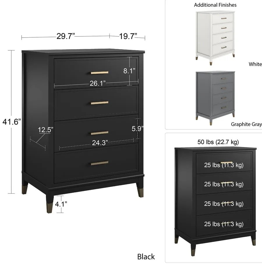 Comodă CosmoLiving by Cosmopolitan Westerleigh, 75 x 106 cm, gri