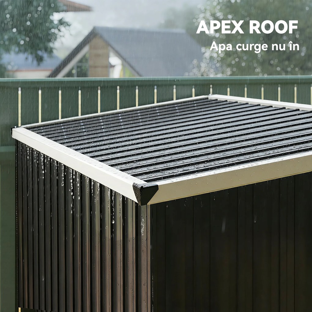 Outsunny Șopron de Grădină din Oțel Galvanizat, Ușă Blocabilă, 231 x 125 x 162 cm, Gri Închis | Aosom Romania