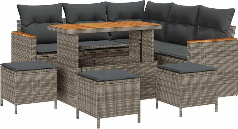 vidaXL Set de canapele pentru grădină 9 pcs Gri poliratan