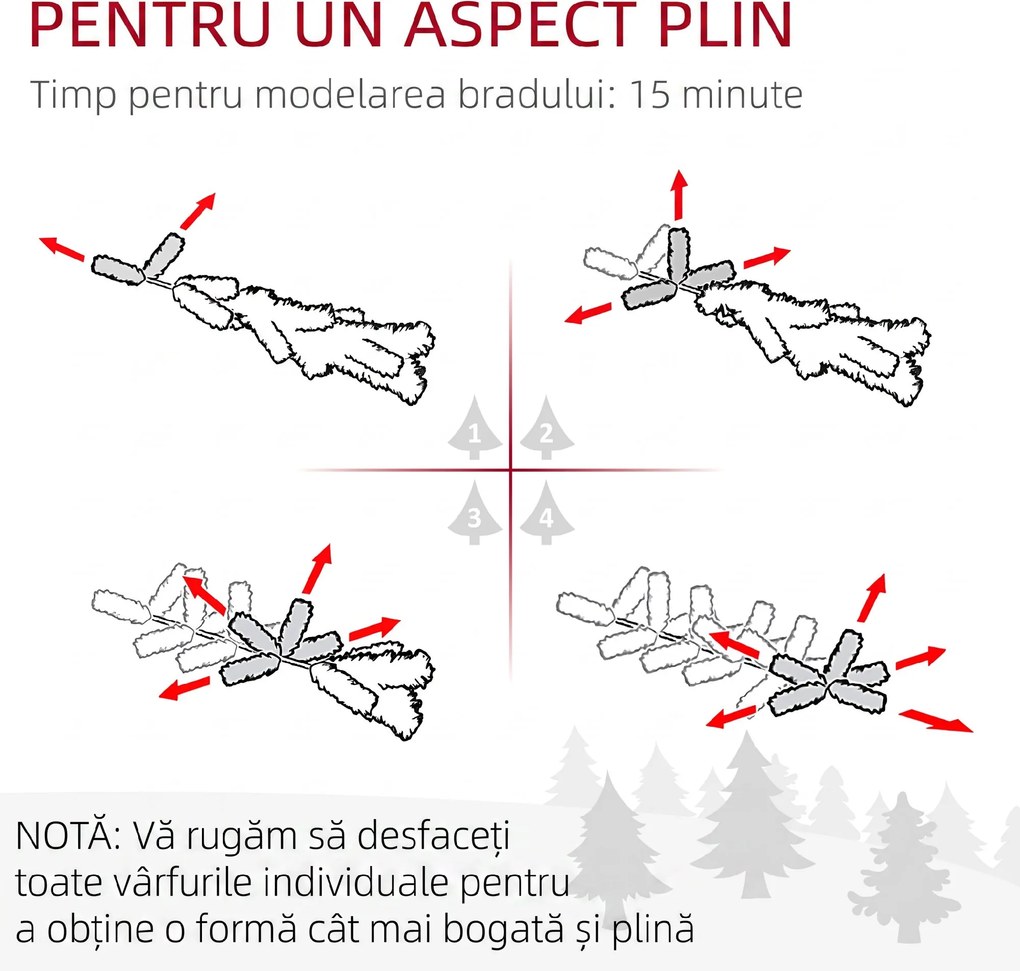 HOMCOM Brad de Crăciun Înzăpezit cu 1321 Crengi, Brad de Crăciun Artificial din Plastic și Metal, Ø115x180 cm, Verde | Aosom Romania