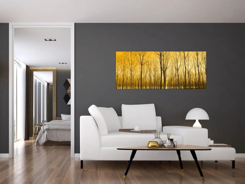Tablou cu pădure în apus de soare (120x50 cm)