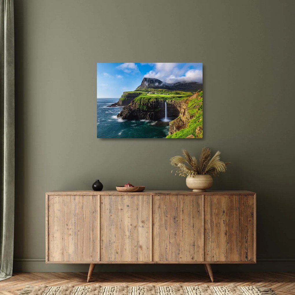 Tablou pe sticlă - Cascada Múlafossur (70x50 cm)