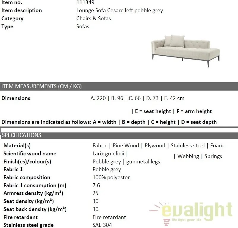 Pat de zi elegant design LUX Cesare left, pebble grey 111349 HZ
