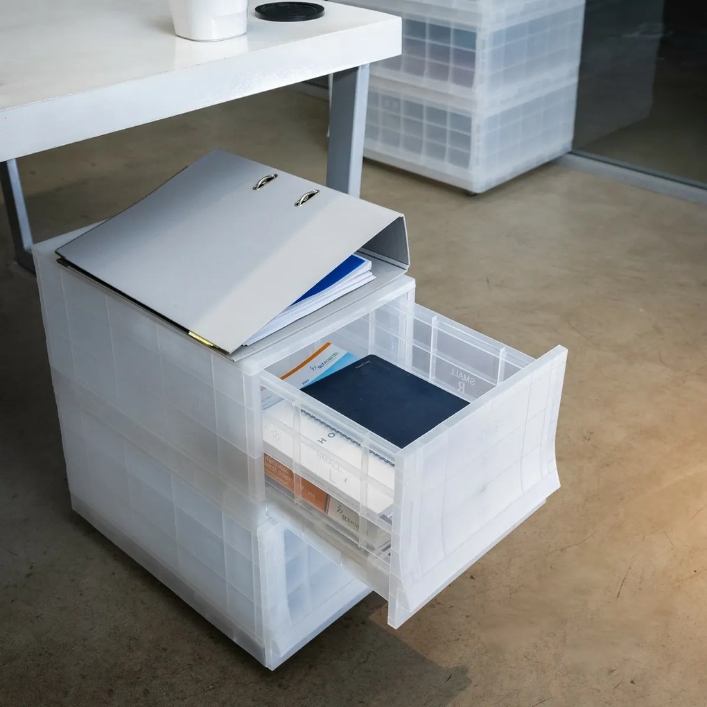 Cutie de depozitare modulară Wave twin Mist cu roți 54,6 x 43,4 x 22 cm, Larg - 2 sertare - rotițe