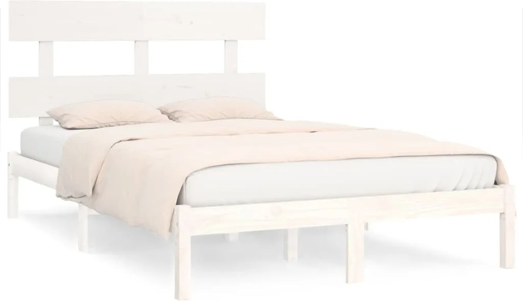 vidaXL Cadru de pat, alb, 200x200 cm, lemn masiv