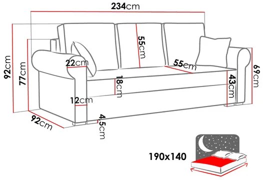 Canapea extensibilă Mosuria (Gri închis) (cu sp. depozitare). 1105576