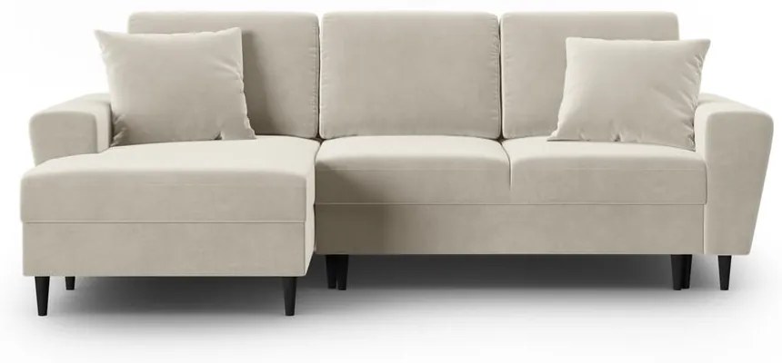 Colțar bej extensibil, cu spațiu de depozitare cu tapițerie din catifea (cu colț pe partea stângă, cu șezlong) Kyoto – Cosmopolitan Design