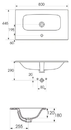 Cersanit S801-539 - Dulap suspendat de baie NIKO cu lavoar, 80 x 45 cm, nuc