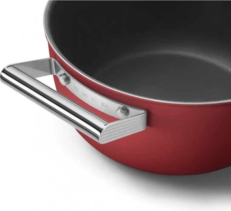 Oala cu capac SMEG CKFC2411RDM, 4,8 l, Ø24 cm, Acoperire cu teflon, Pana la 250°C, Inductie, Rosu