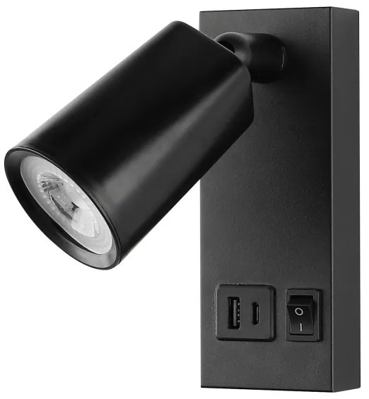 Spot LED de perete cu USB LED/5W/230V negru