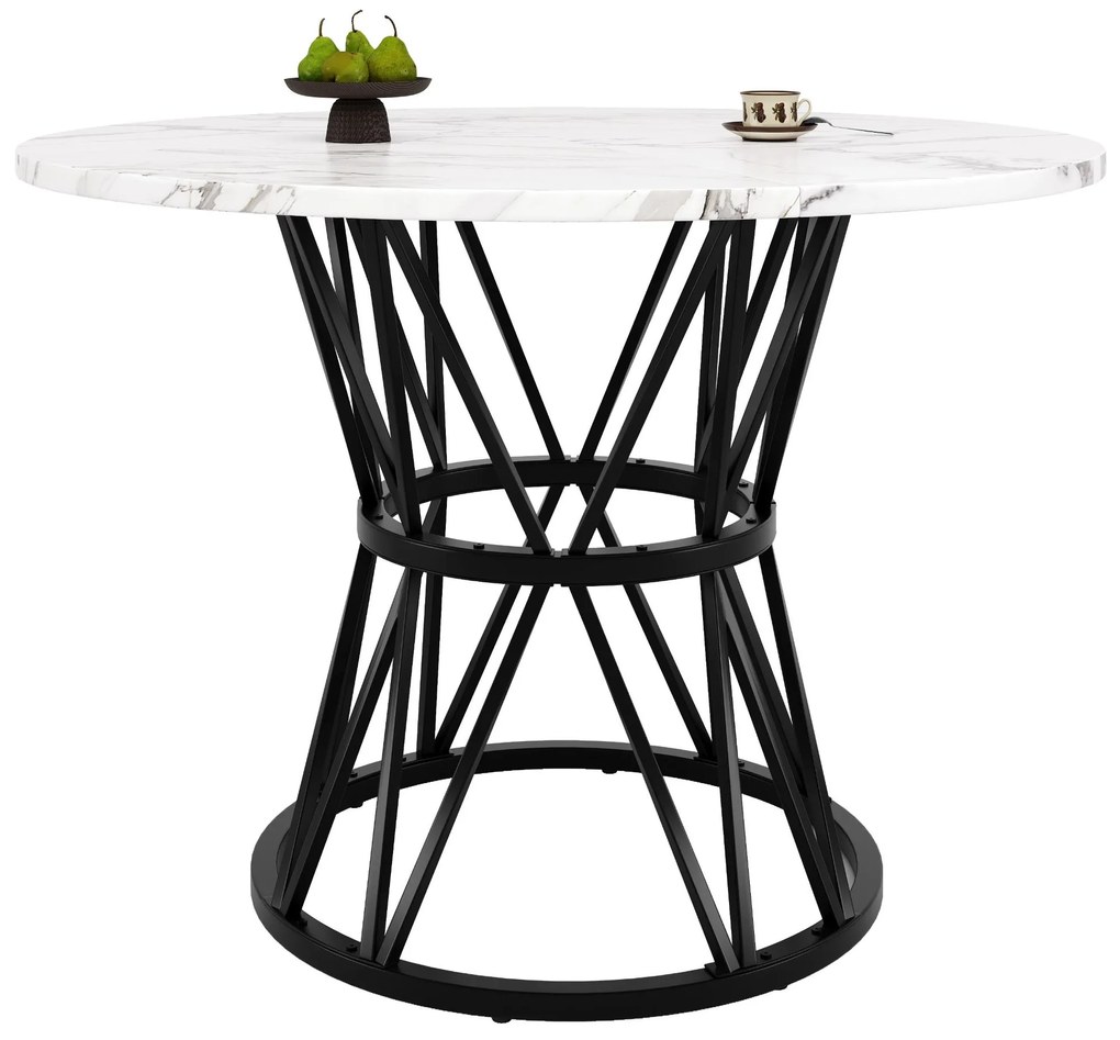Masă rotundă pentru 4 persoane, Alb+Negru | Aosom Romania