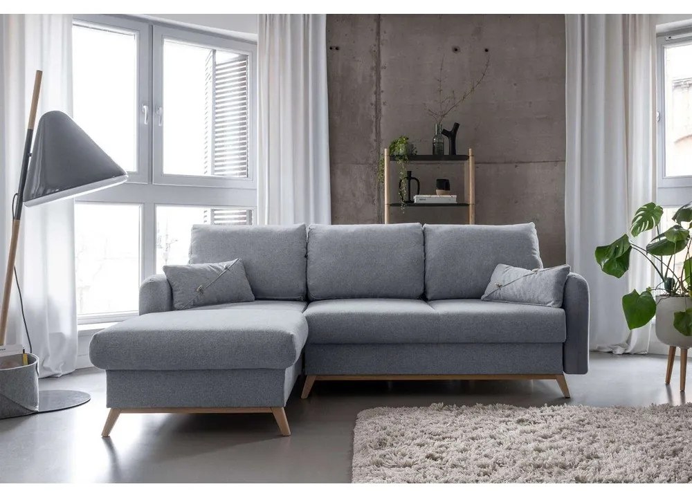 Colțar extensibil cu șezlong pe partea stângă Miuform Scandic Lagom, gri deschis