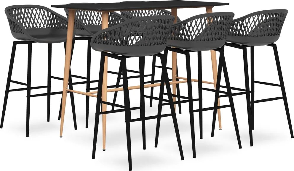 vidaXL Set mobilier de bar, 7 piese, negru și gri