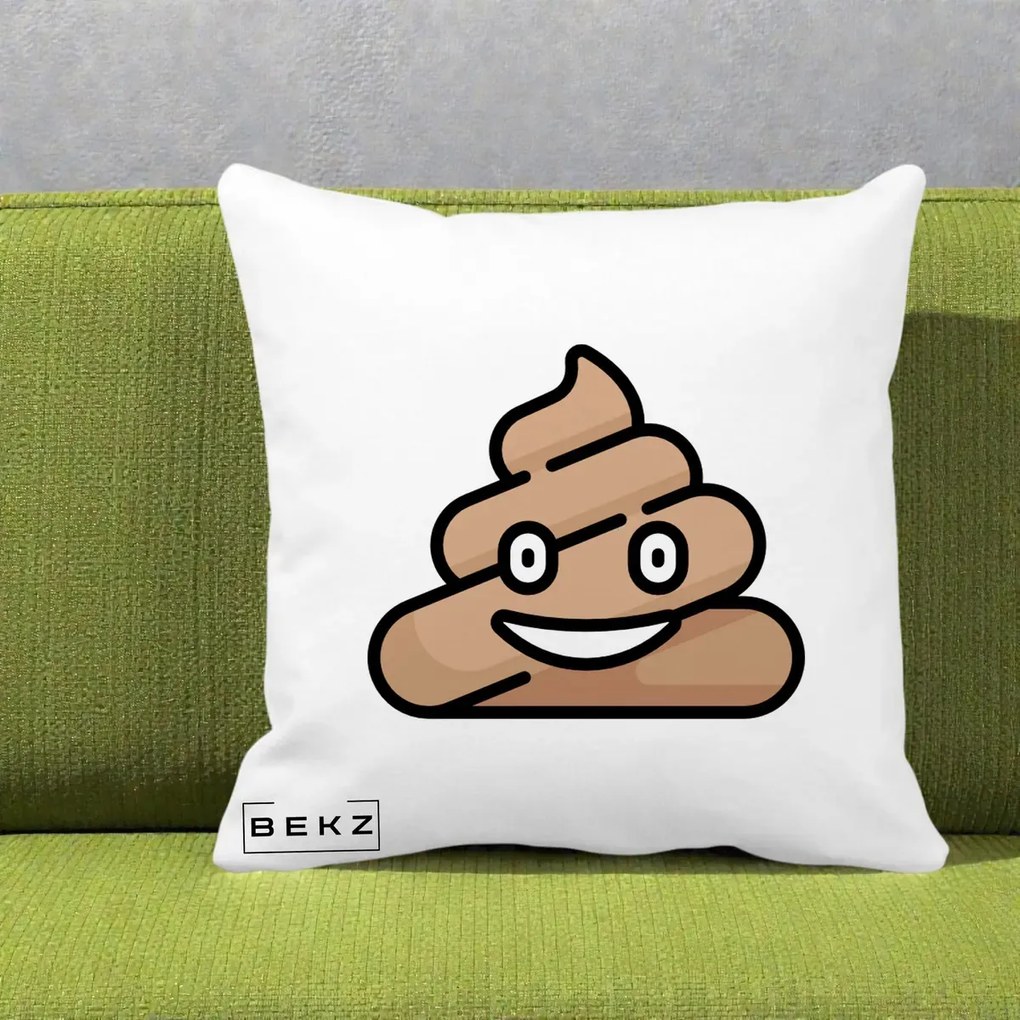 Perna Decorativa Emoji Poop Funny, 40x40 cm, Alba Mata, Husa Detasabila, Perna Inclusa, BEKZ®