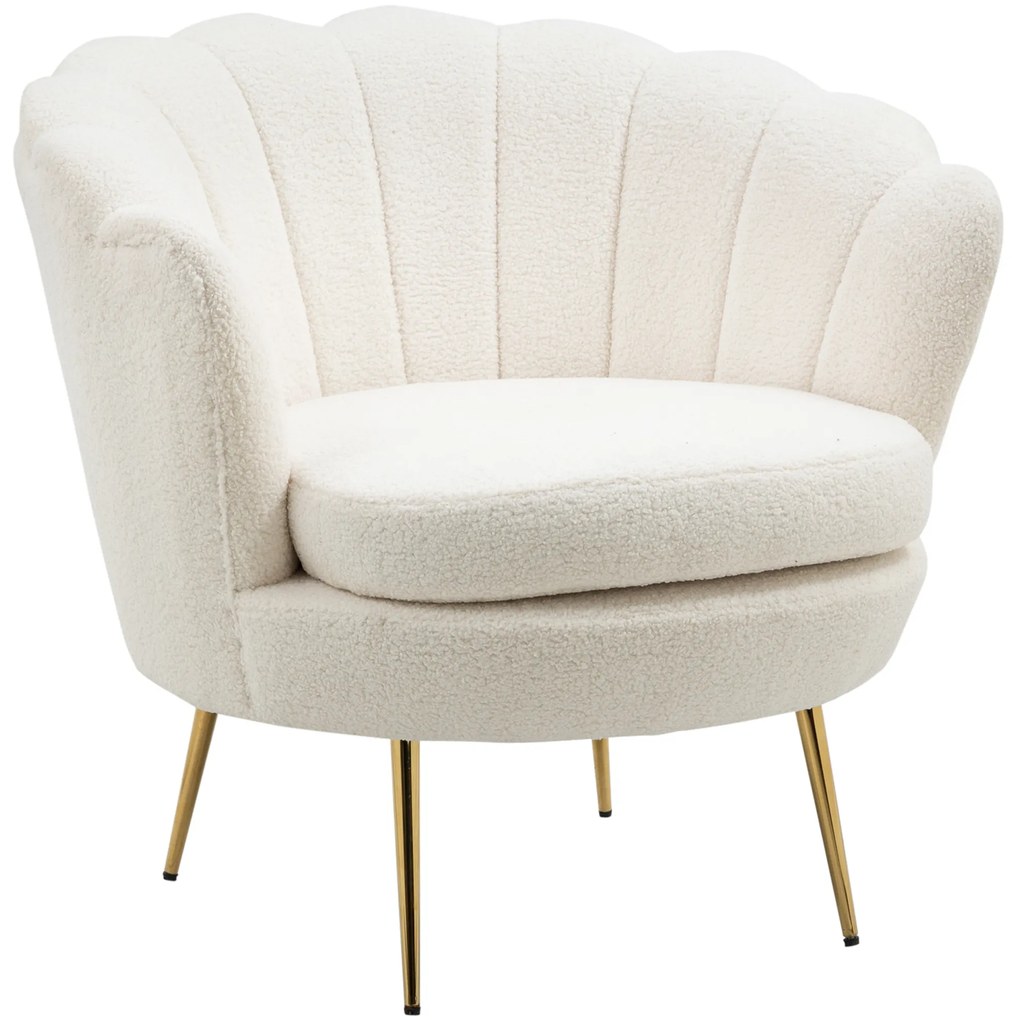 HOMCOM Scaun capitonat în formă de scoică, Scaun de relaxare, Scaun de relaxare, Piciorușe metalice cu aspect de aur, 79L x 77B x 77H cm, Alb | Aosom Romania