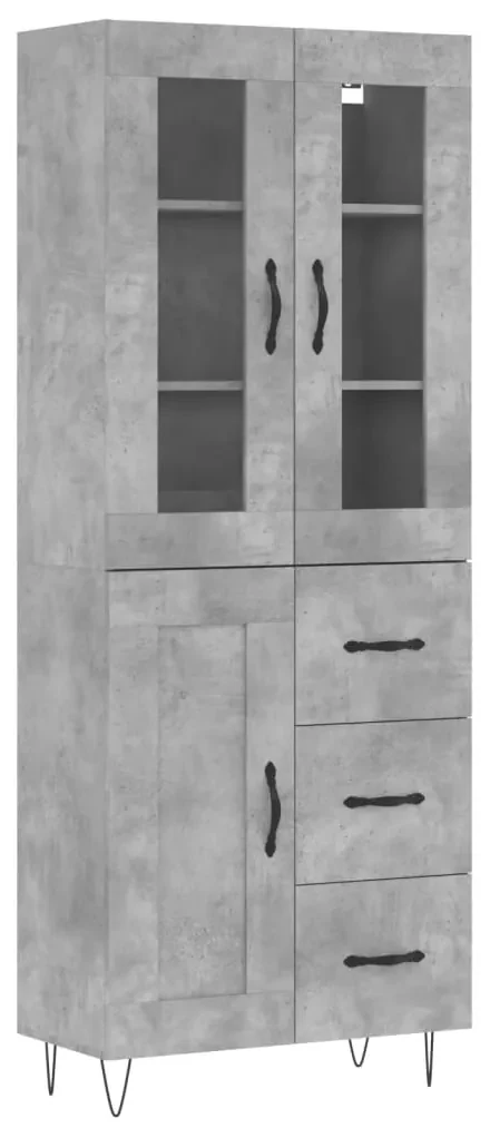 3198693 vidaXL Dulap înalt, gri beton, 69,5x34x180, lemn compozit