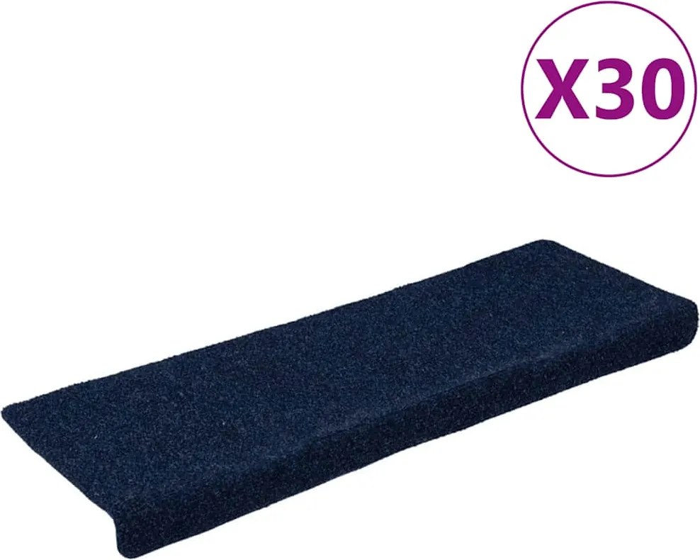 vidaXL Covorașe autoadezive pentru scări, 30 buc., 65x21x4 cm, margini dreptunghiulare, bleumarin