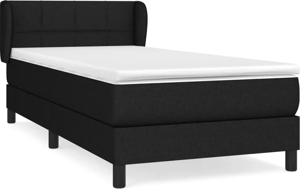 vidaXL Pat box spring cu saltea, negru, 100x200 cm, textil