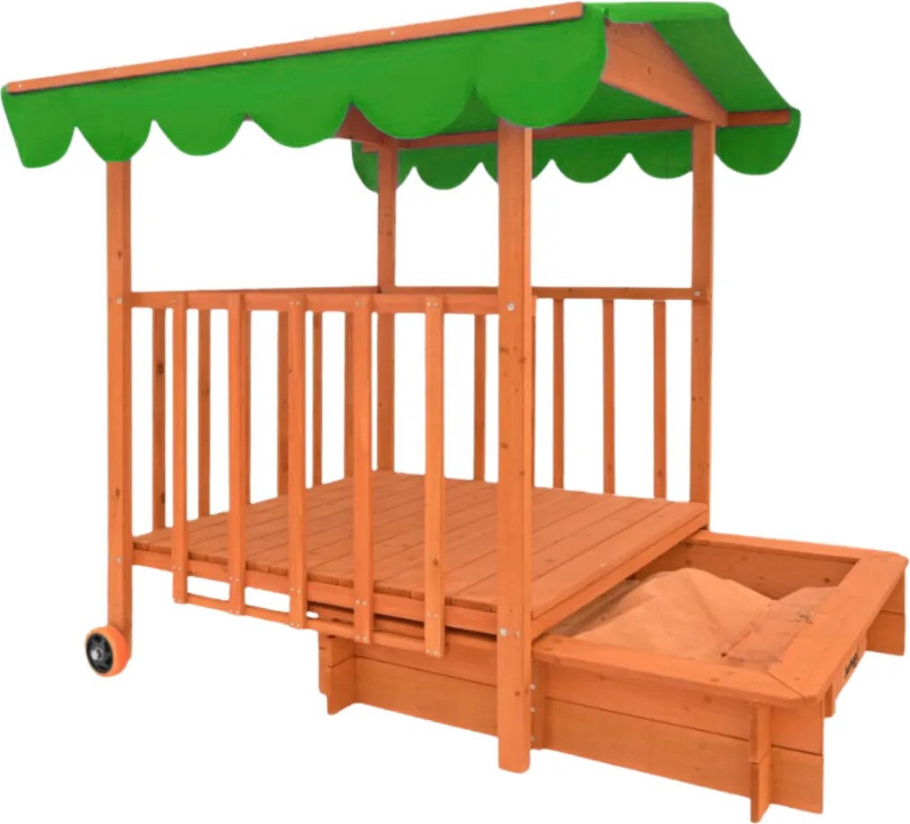 Groapa cu nisip cu verandă HAPPY, 130x130x143cm, maro/verde Jurhan