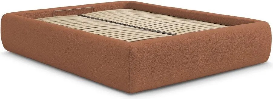 Pat matrimonial portocaliu tapițat cu spațiu de depozitare/fără tăblie cu somieră 160x200 cm Inera – Bobochic Paris