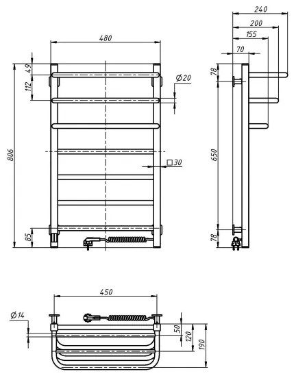 Radiator electric de baie cu termostat FORTIS 350W/230V 80,6 cm IP44 negru dreapta