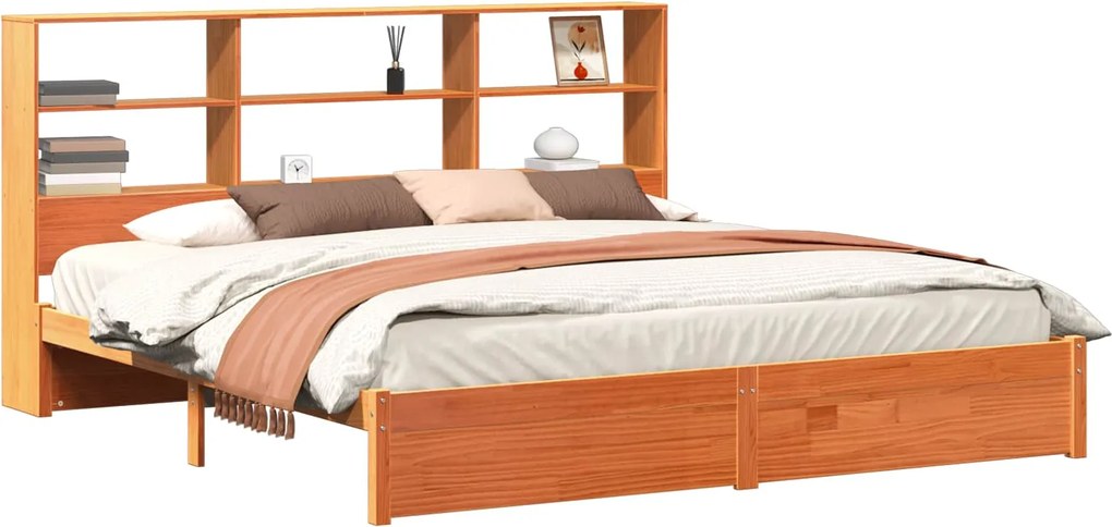 vidaXL Cadru de pat cu tablie de depozitare Maro Ceară 180 x 200 cm