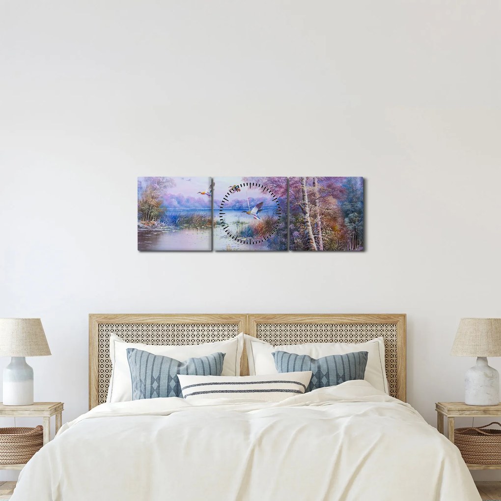 Tablou - Sosirea toamnei, pictură în ulei (cu ceas) (90x30 cm)
