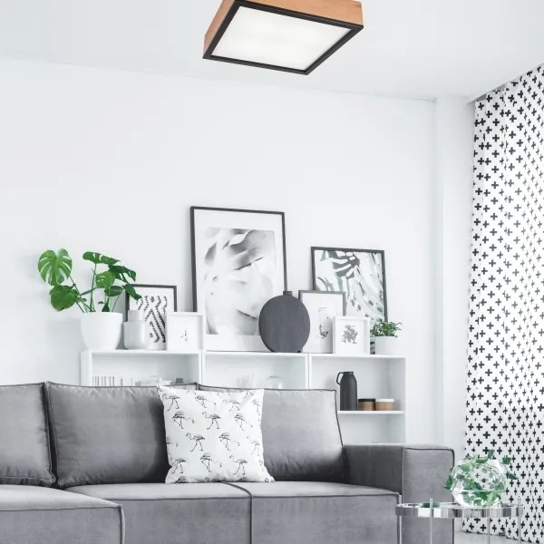 Plafonieră OAK SQUARE 4xE27/15W/230V 39x39 cm stejar/negru