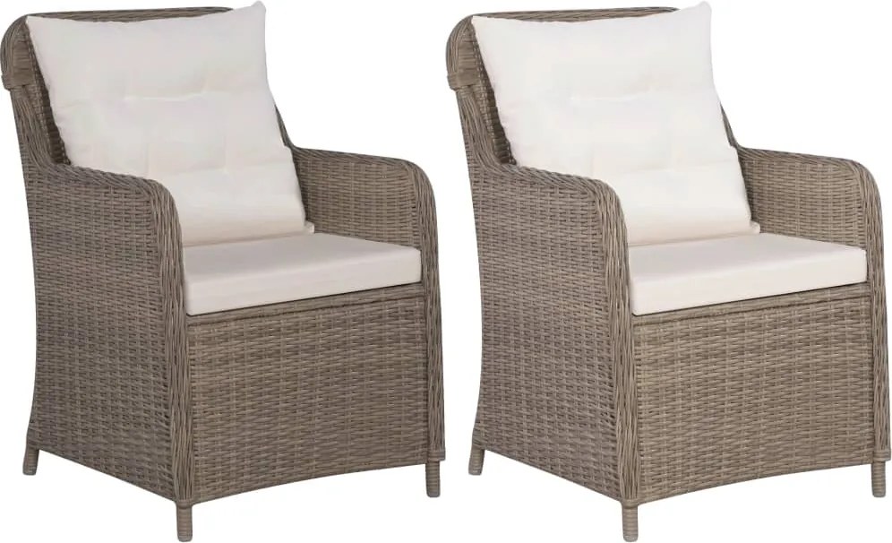 vidaXL Scaune de exterior cu perne, 2 buc., maro, poliratan