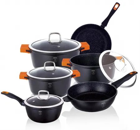 Set oale si tigai marmorate (10 piese) din aluminiu turnat Granit Diamond Line Berlinger Haus BH 1111N