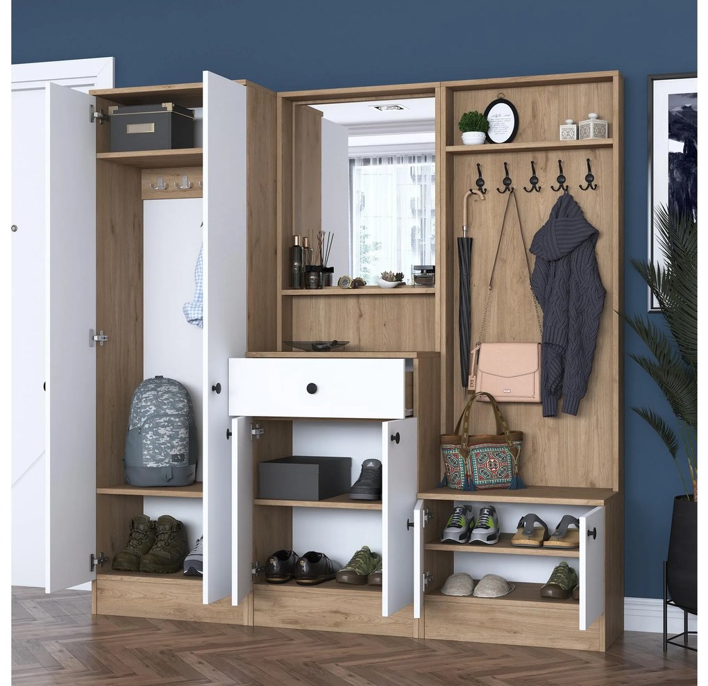 Mobilier hol Pixie 3 (alb + nuc) (cu oglindă). 1102450
