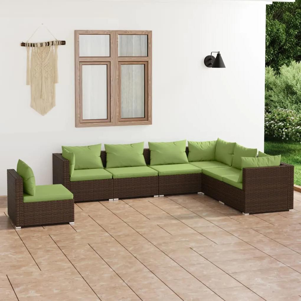 3102356 vidaXL Set mobilier de grădină cu perne, 7 piese, maro, poliratan