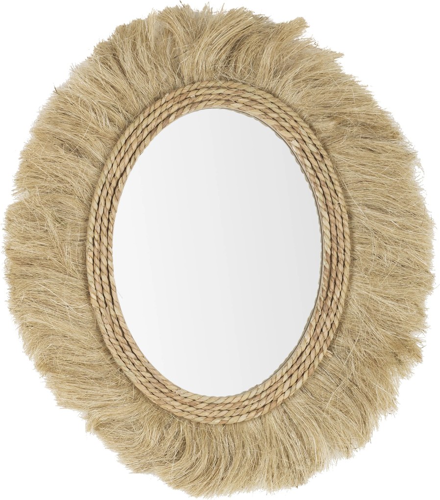 Oglinda de perete ovala decorata cu iuta natur Turkana 55 cm x 2.5 cm x 65 h