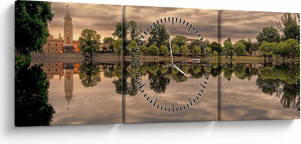Tablou cu lac și copaci (cu ceas) (90x30 cm)