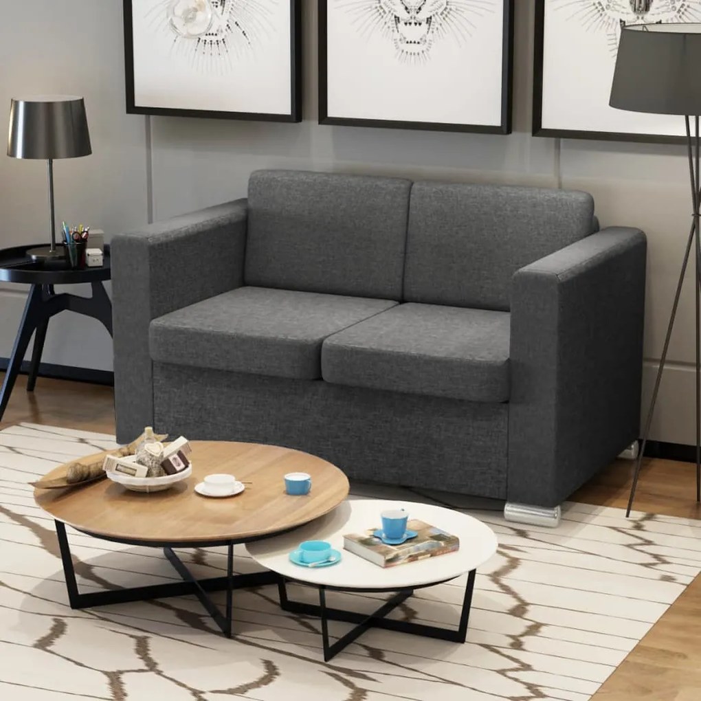 243583 vidaXL Canapea cu 2 locuri, gri închis, material textil