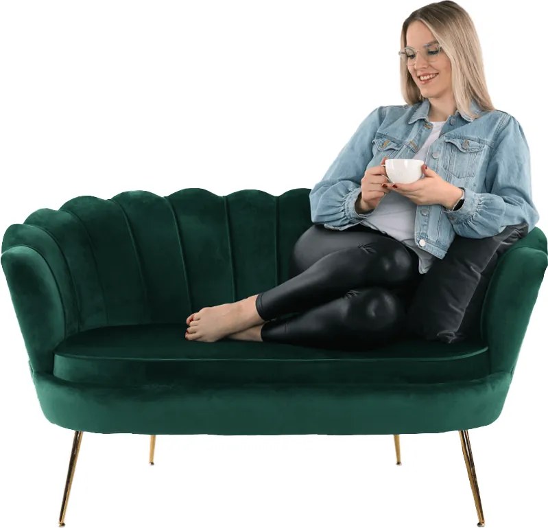 Bancă în stil Art-deco, catifea Velvet smarald/crom auriu, NOBLIN