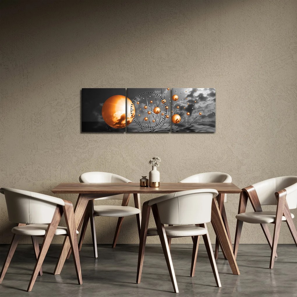 Tabloul bilelor portocalii abstarcte (cu ceas) (90x30 cm)