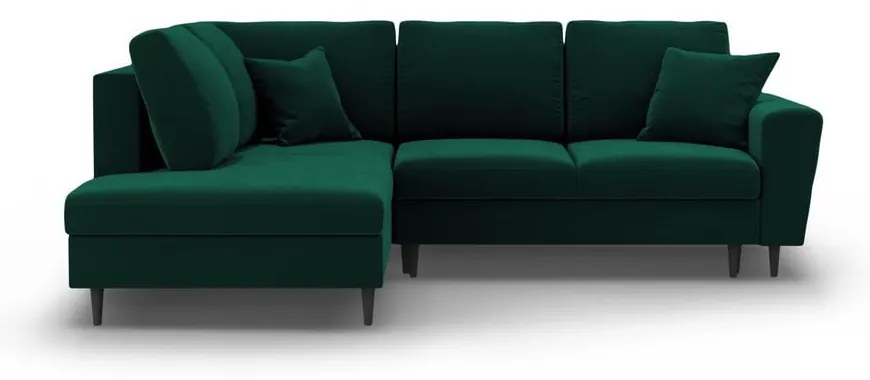 Colțar verde extensibil, cu spațiu de depozitare cu tapițerie din catifea (cu colț pe partea stângă-în formă de ”L”) Kyoto – Cosmopolitan Design