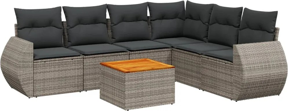vidaXL Set canapele de grădină, 7 piese, cu perne, gri, poliratan