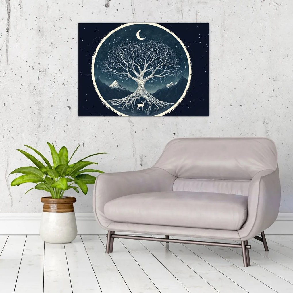 Tablou pe sticlă – Arbore magic cu cerb II. (70x50 cm)