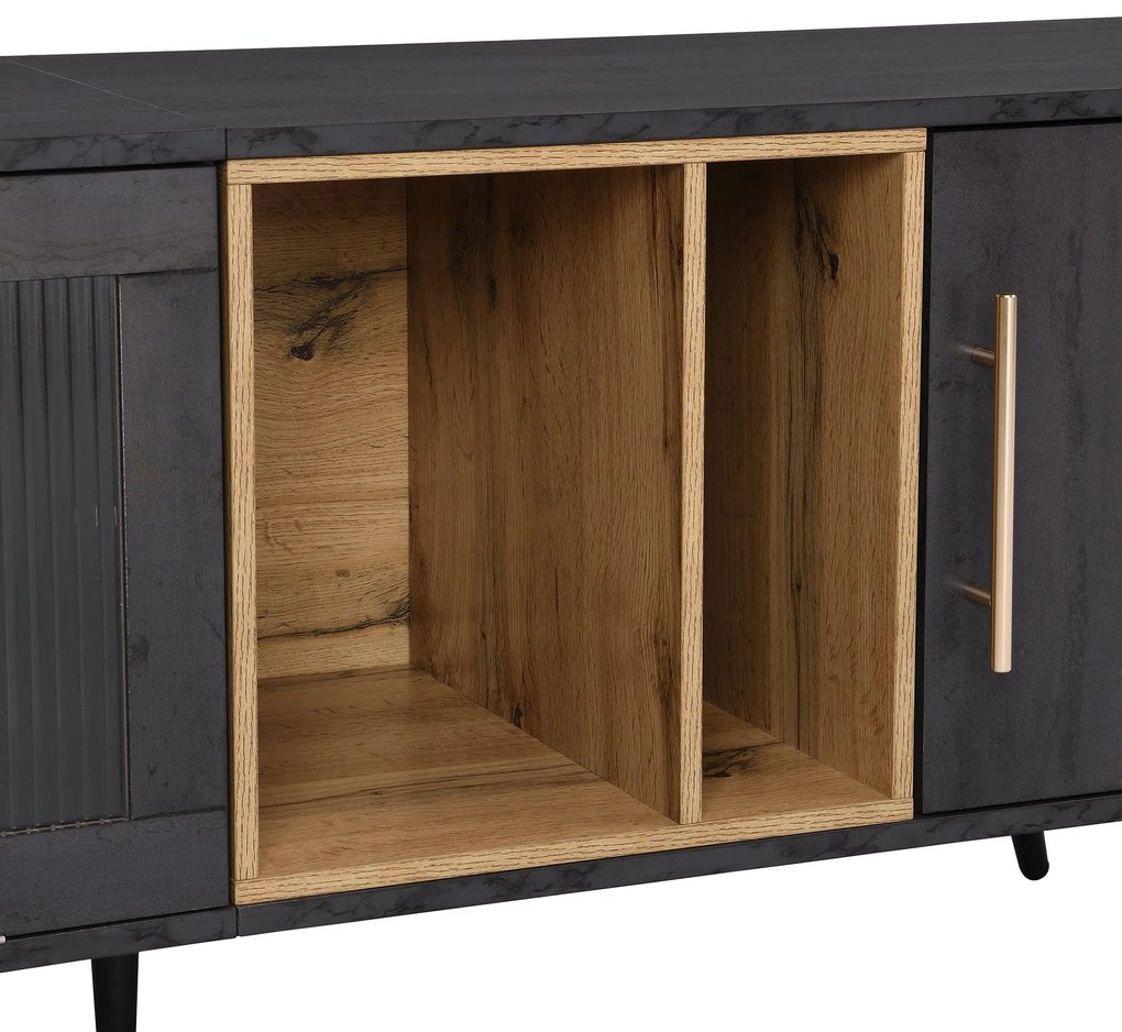 Mobilier TV cu textură gri, 3 uși și spațiu deschis, Gri | Aosom Romania