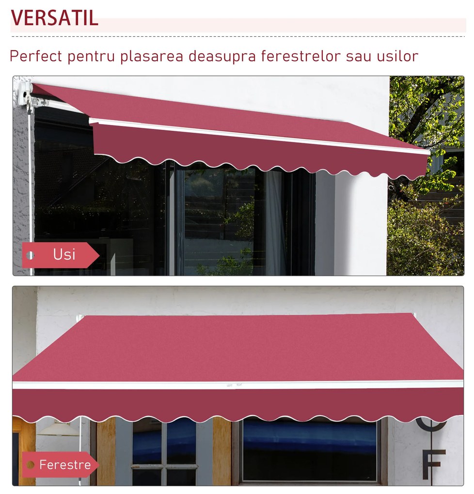 Perdea Parasole Rulou de Perete Impermeabil Outsunny Poliester, Bordeaux, 3x2.5m | Aosom Romania