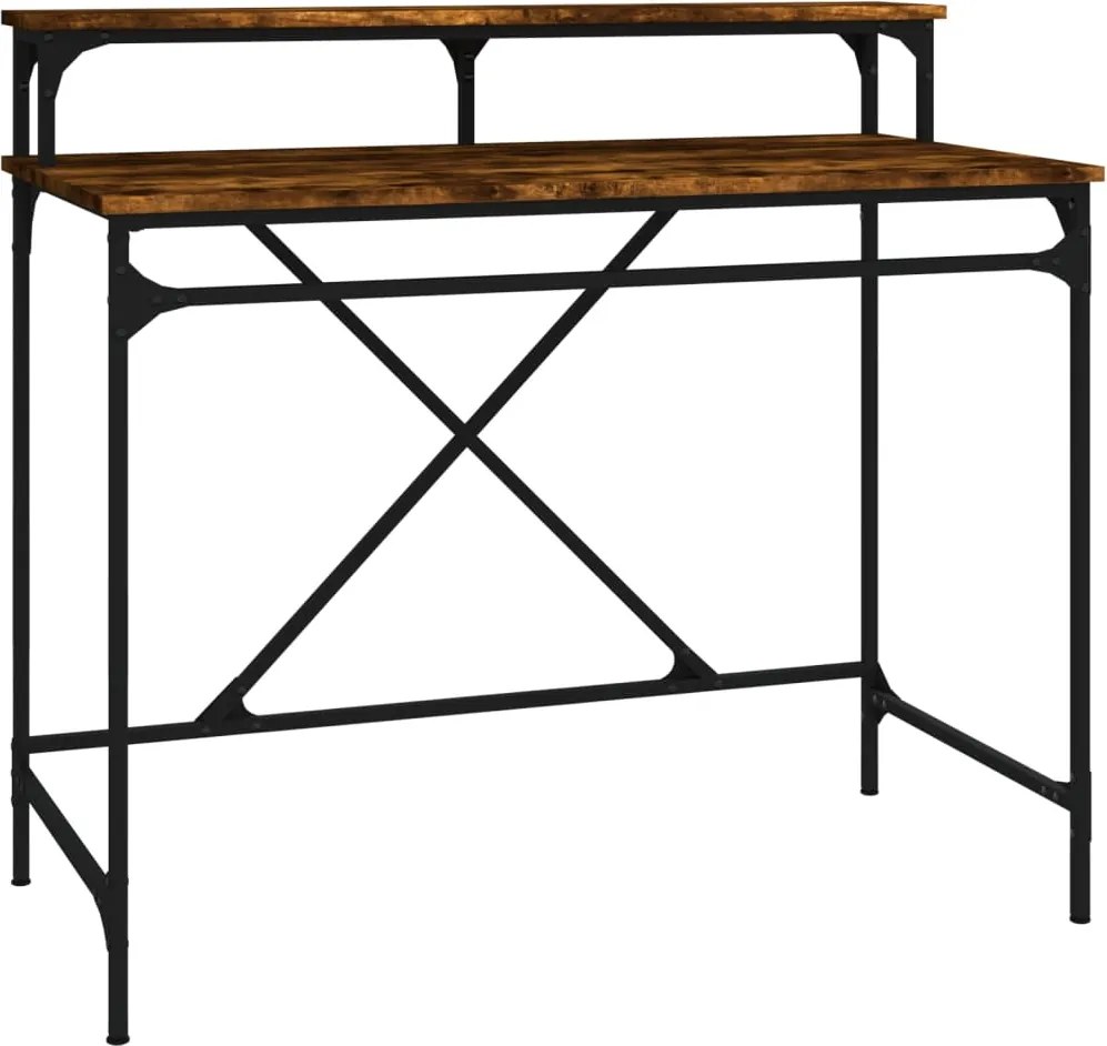 vidaXL Birou, stejar fumuriu, 100x50x90 cm, lemn prelucrat și fier