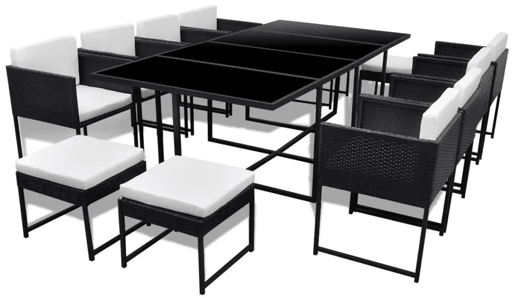 42764 vidaXL Set mobilier de exterior cu perne, 13 piese, negru, poliratan