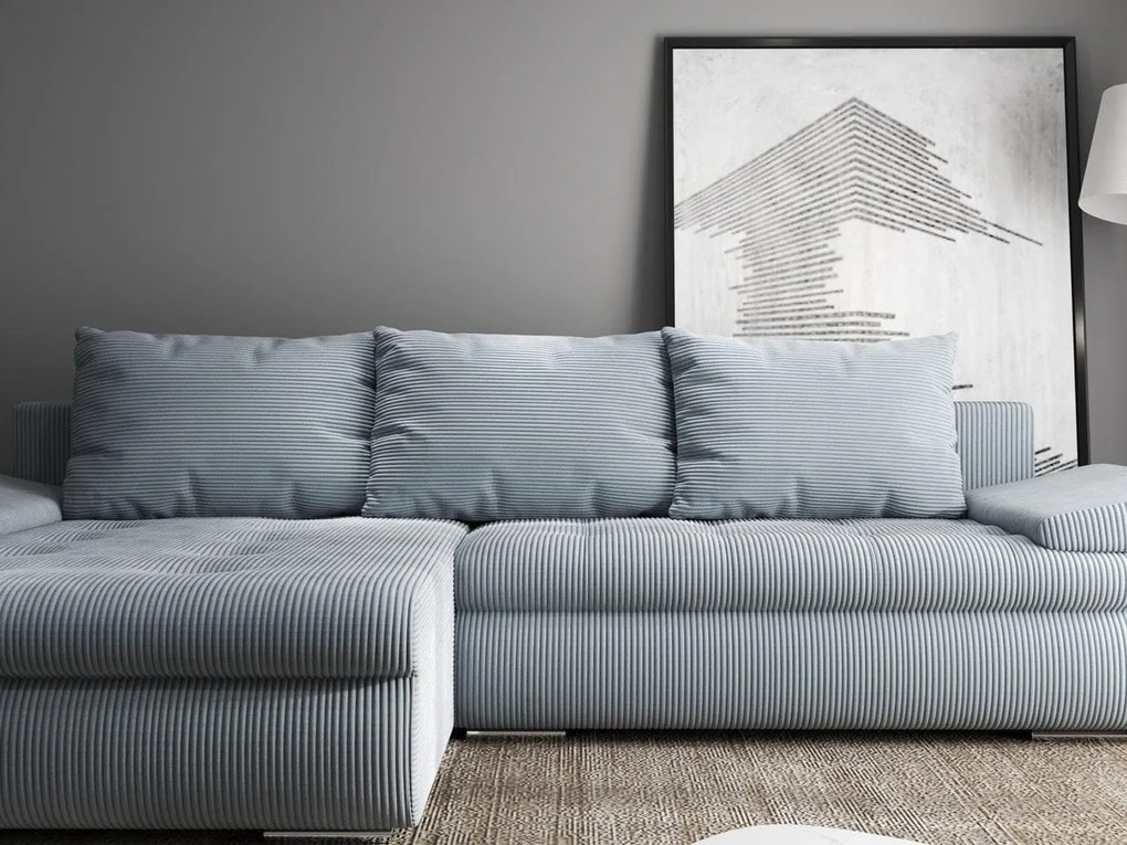 Colțar extensibil dumonde cu ladă de depozitare si sezut confortabil din spuma high-density, Leonardo Zoom Grey 260x185 cm