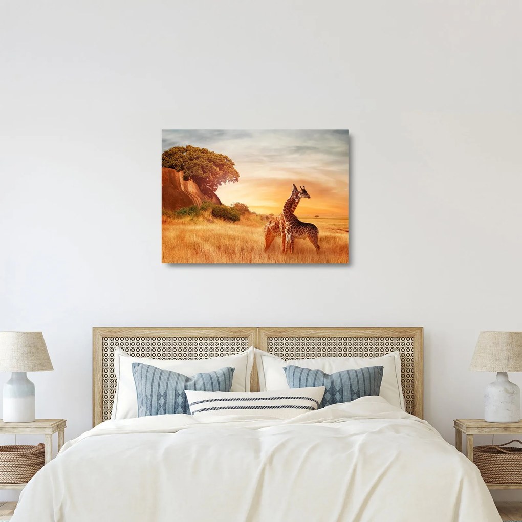 Tablou pe sticlă Girafe în Africa (70x50 cm)