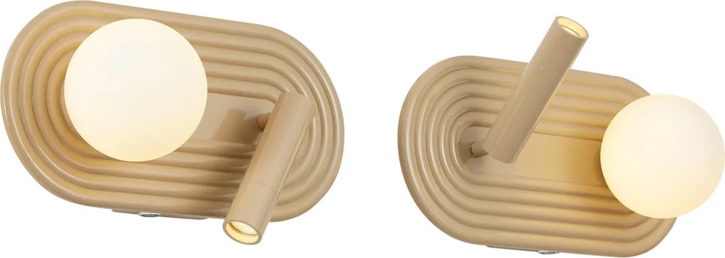Set de 2 aplice de perete retro Taupe cu LED reglabil în 3 trepte și USB-C - Lila