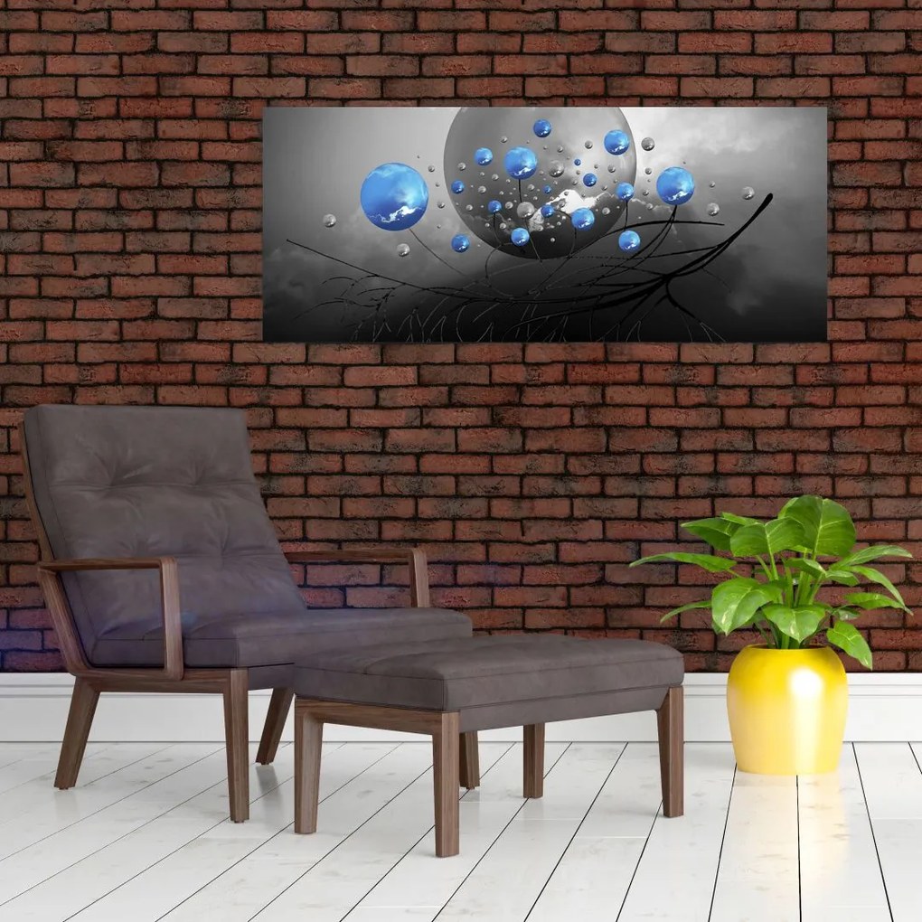 Tabloul cu bile abstracte albastre (120x50 cm)