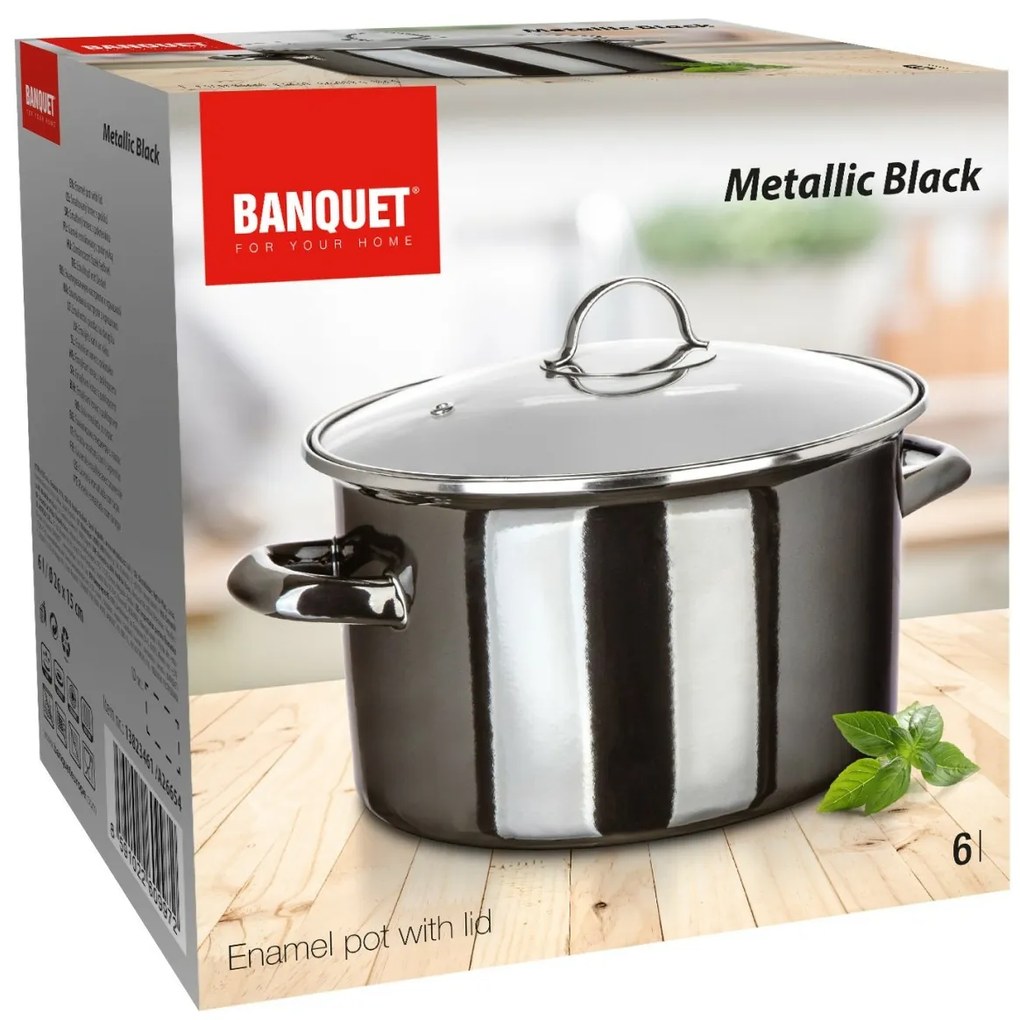 Banquet Oală emailată METALLIC Black 26 cm, 6 l,cu capac, 26 cm